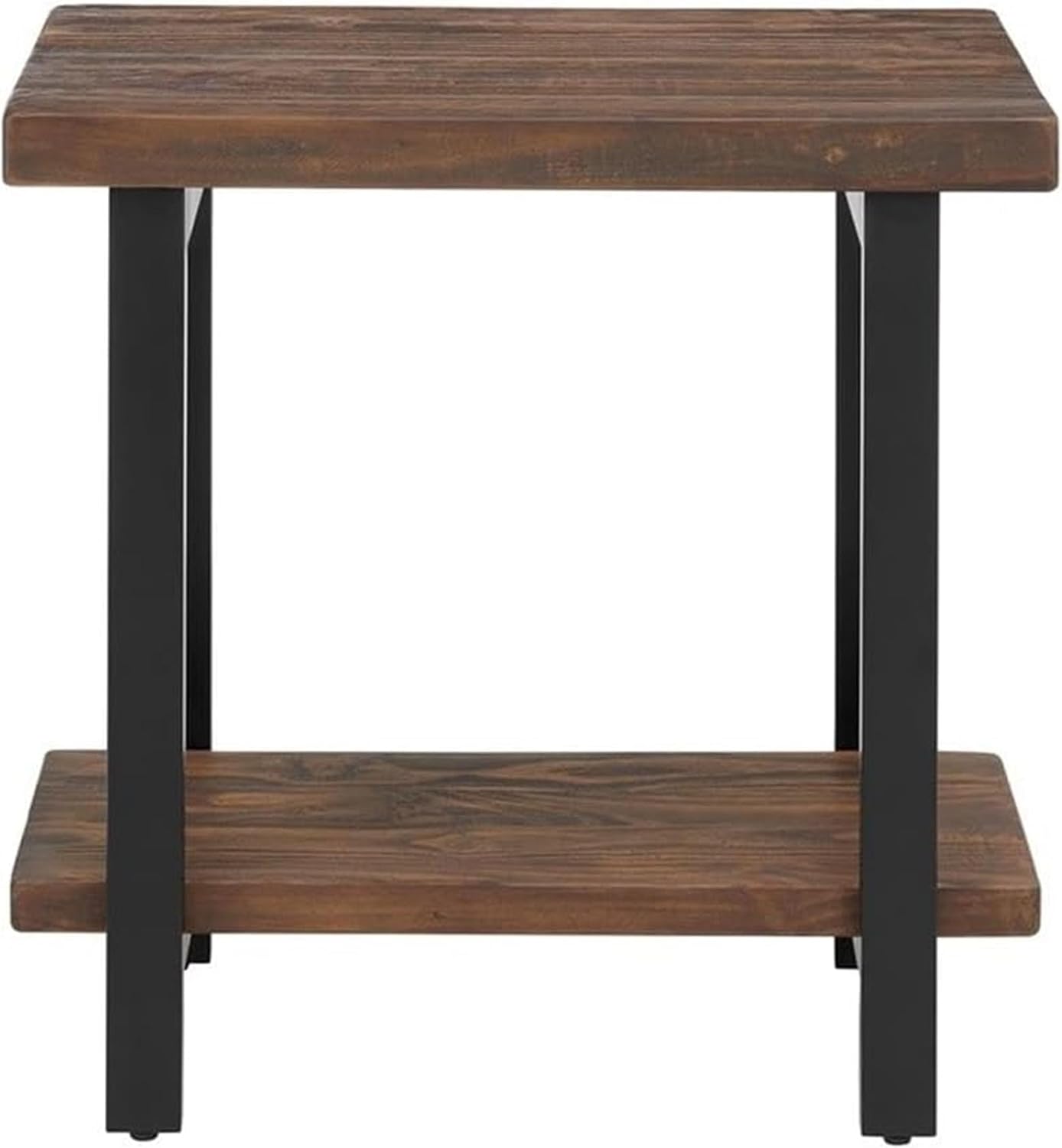 Alaterre Furniture Pomona Solid Wood 2-Tier End Table, Rustic Brown, 27” | Nightstand with Storage Shelf and Metal Legs, Industrial Farmhouse Chair Side Table for Living Room or Bedroom