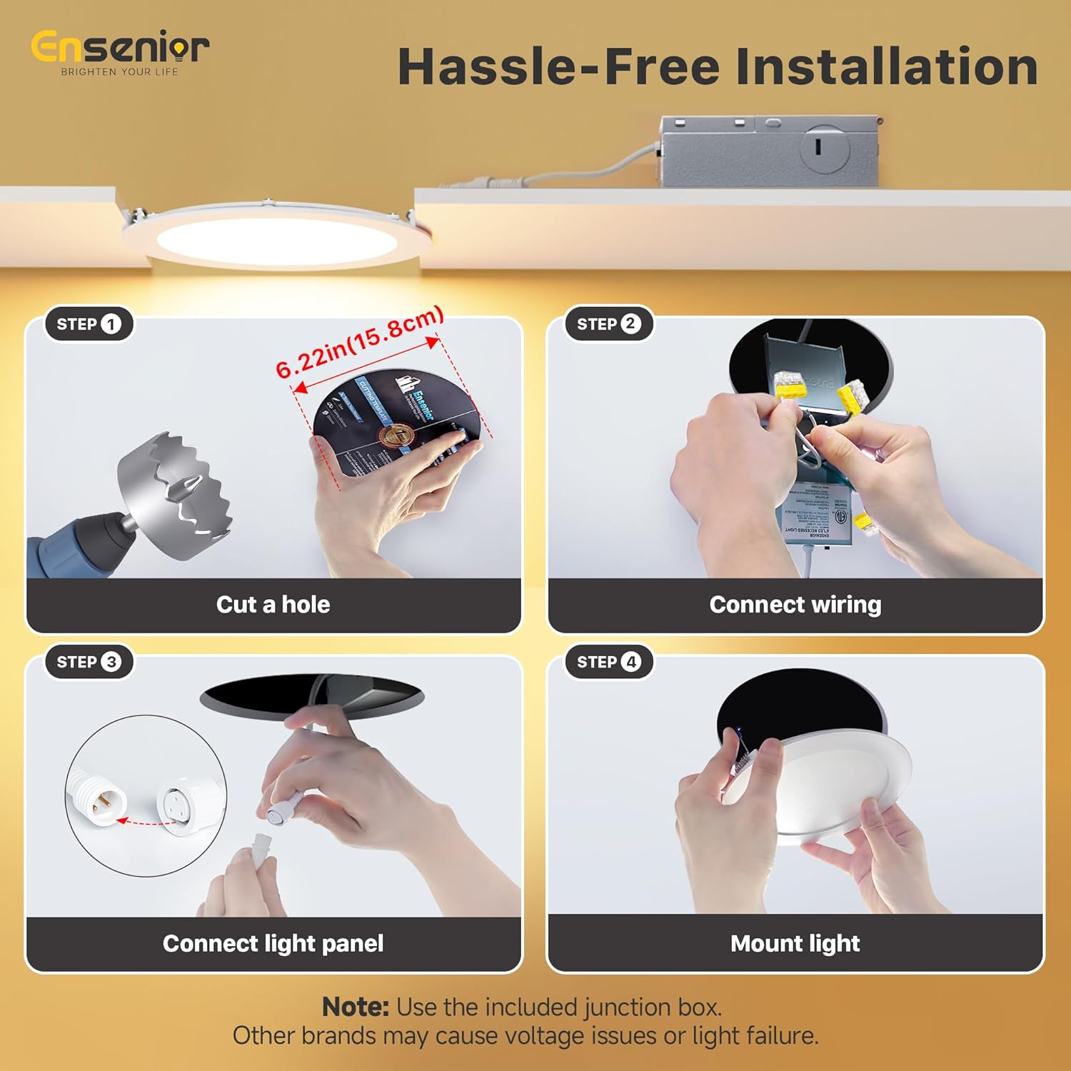 Ensenior 12 Pack 6 Inch LED Recessed Ceiling Light, 5CCT, 1200LM 12W 120V