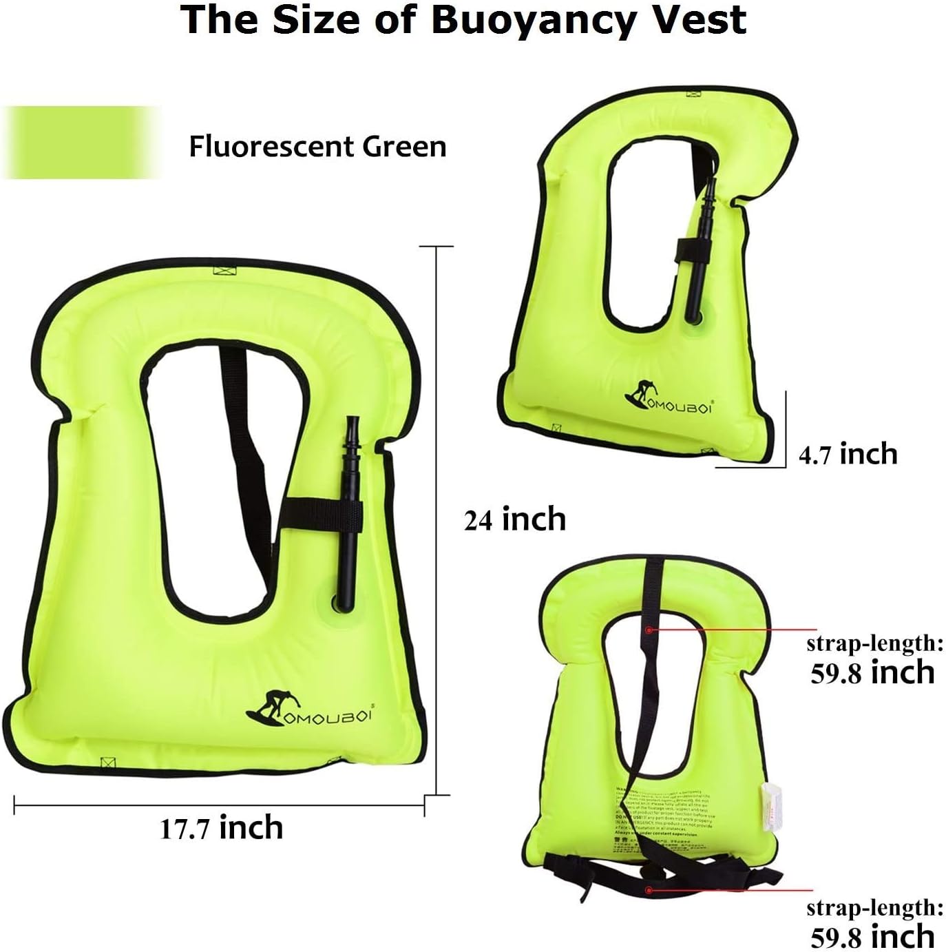 OMOUBOI Snorkel Vest for Adults Swim Vests Inflatable Snorkeling Jackets for Diving, Snorkeling, Swimming Safety (Suitable for 100-220 lbs)