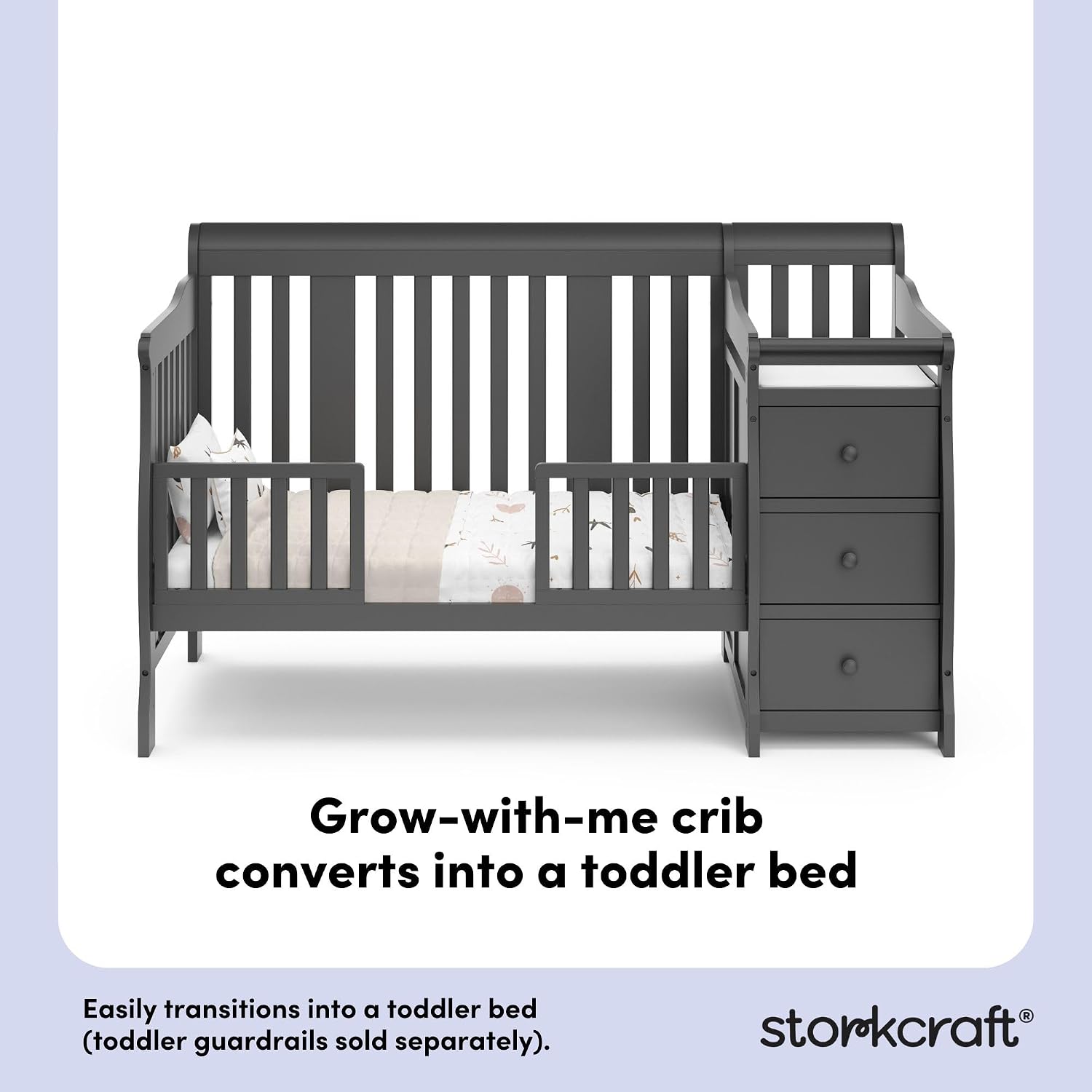 Storkcraft Portofino 5-in-1 Convertible Crib and Changer, Pebble Gray