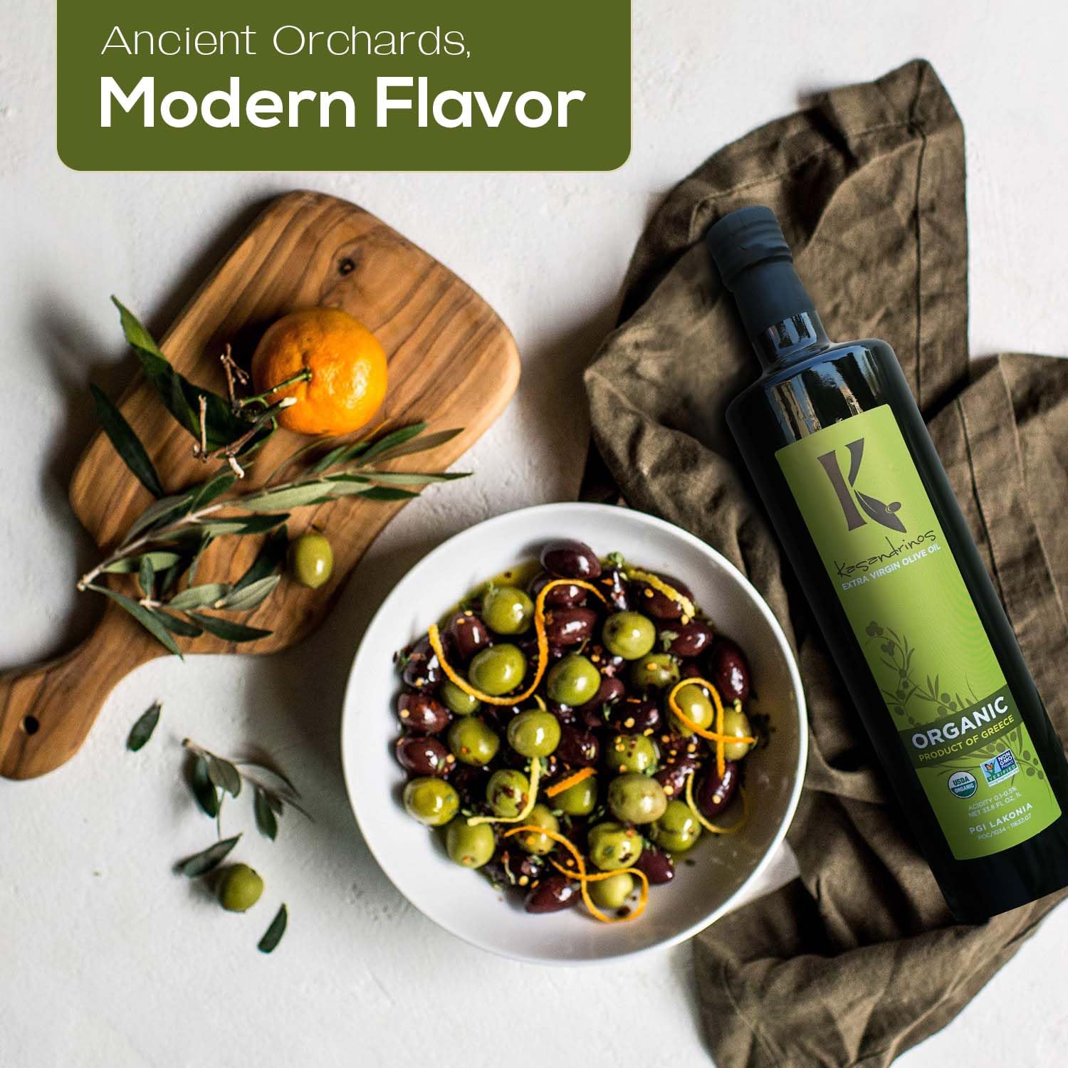 Kasandrinos Organic Olive Oil Extra Virgin, Polyphenol Rich Greek Olive Oil, 100% Organic First Cold Pressed, Mild + Delicate Flavor, Verified by Non GMO, 500 ml / 16.9 oz