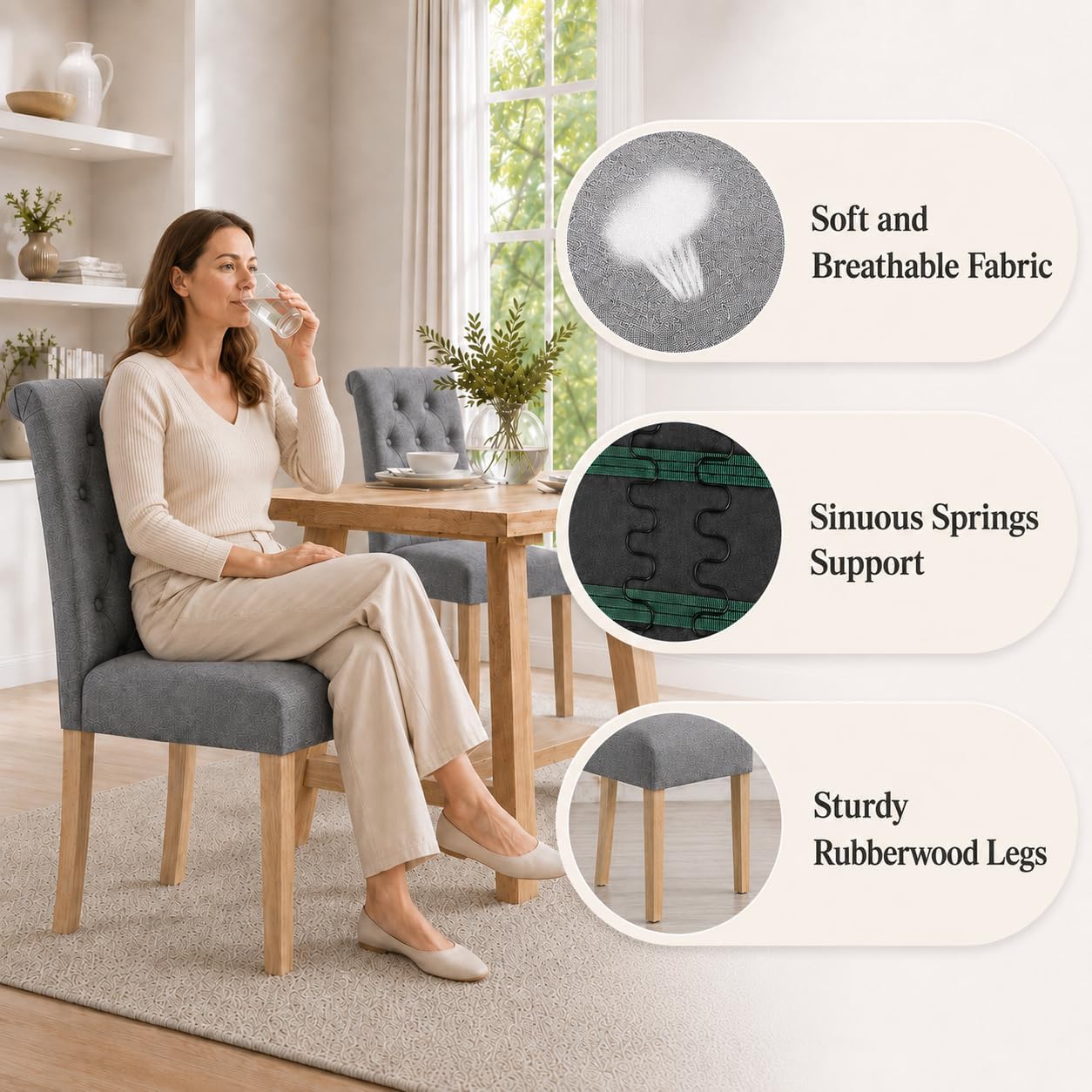 Yaheetech Dining Chairs Set of 2 Modern Upholstered Parson Chairs Dark Gray
