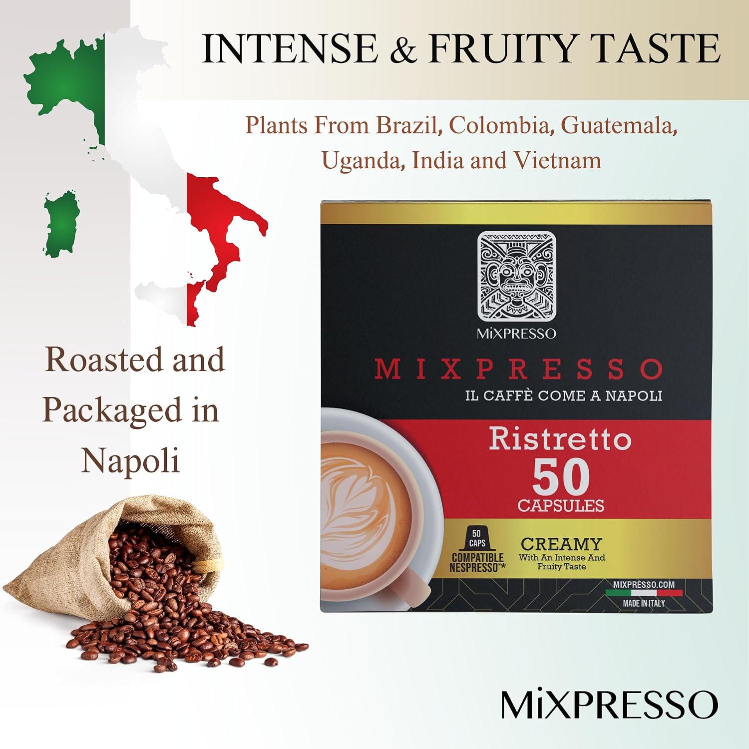 Mixpresso Classe Coffee Espresso Capsules Compatible With Nespresso Original Brewers, Single Cup Coffee Pods 100% from Italy, Medium Roast 80% Arabica Espresso, 50 Count Coffee Capsule Intensity 8/12 | 50 Count Single Cup Coffee Pods Compatible With Nesp…