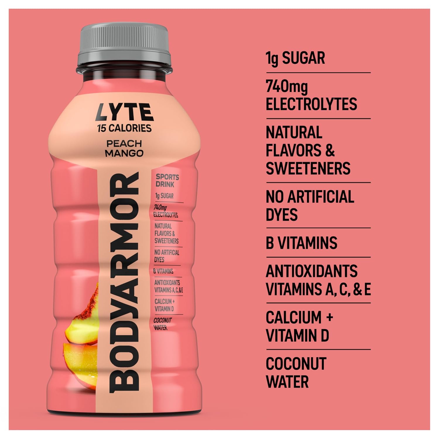 BODYARMOR LYTE Sports Drink, Peach Mango Electrolyte Drink, 12 Oz (8 Pk)