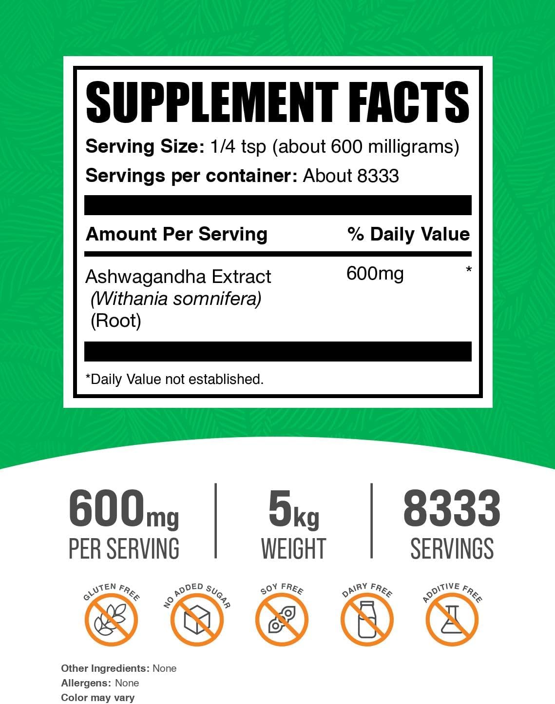 BulkSupplements.com Ashwagandha Root Extract Powder - Ashwagandha Supplement, Herbal Supplement - Vegan & Gluten Free, 600mg per Serving, 1kg (2.2 lbs) (Pack of 1)