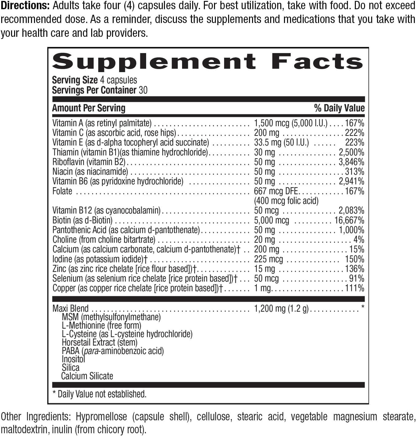 Country Life Maxi-Hair Plus 5,000 mcg Biotin, 120 Capsules | 1,200 mg Maxi Blend with MSM, L-methionine, L-cysteine and horsetail extract; 30 servings