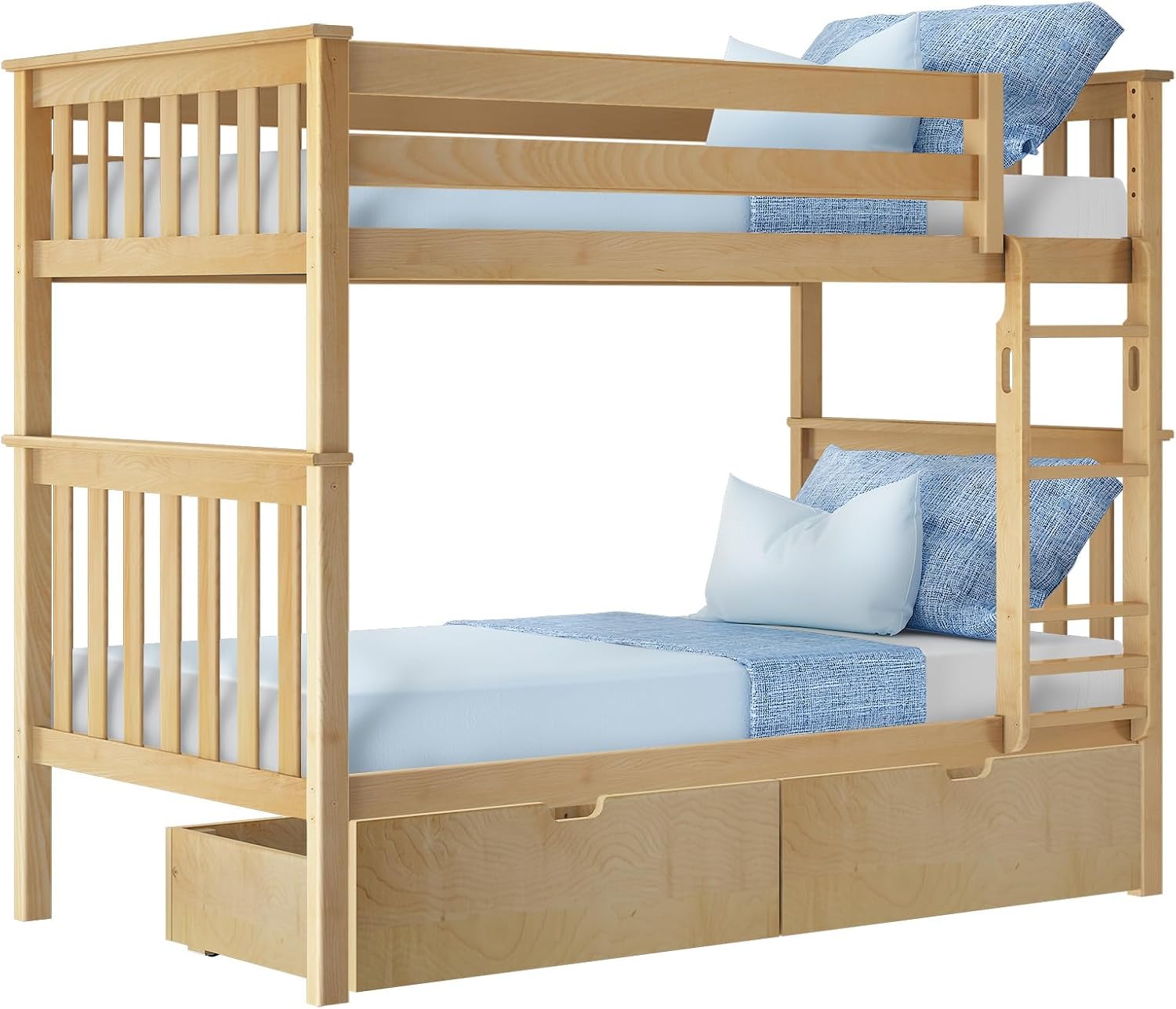 Max & Lily Bunk Bed Twin over Twin, Solid Wood Bunk Bed Frame with Ladder for Kids, 14" Safety Guardrails, Easy Assembly, No Box Spring Needed, White
