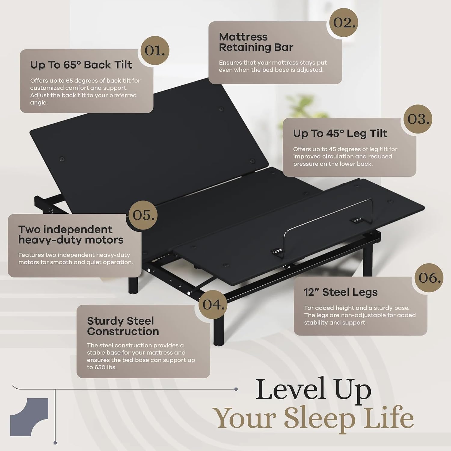 Sven and Son Essential Adjustable Bed Base (Frame) + 12 inch Memory Foam Matt (Medium), Easy Assembly, Head and Foot Lift, Memory Positions