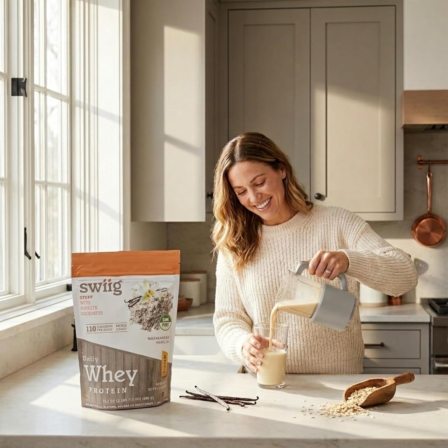 swiig Madagascar Vanilla Whey Protein Powder 20g Muscle Recovery 2.2 lb | Gluten-free, non-GMO daily nutrition supplement with digestive enzymes. Keto-friendly smoothie mix yields 35 servings.