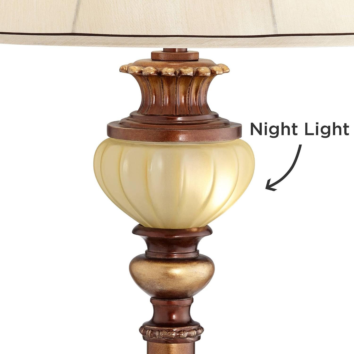 Kathy Ireland 65" Tall Night Light Glass Tray Table Floor Lamp Living Room | Hyde Park Rustic Vintage with Nightlight Bronze Gold Metal Pearl White