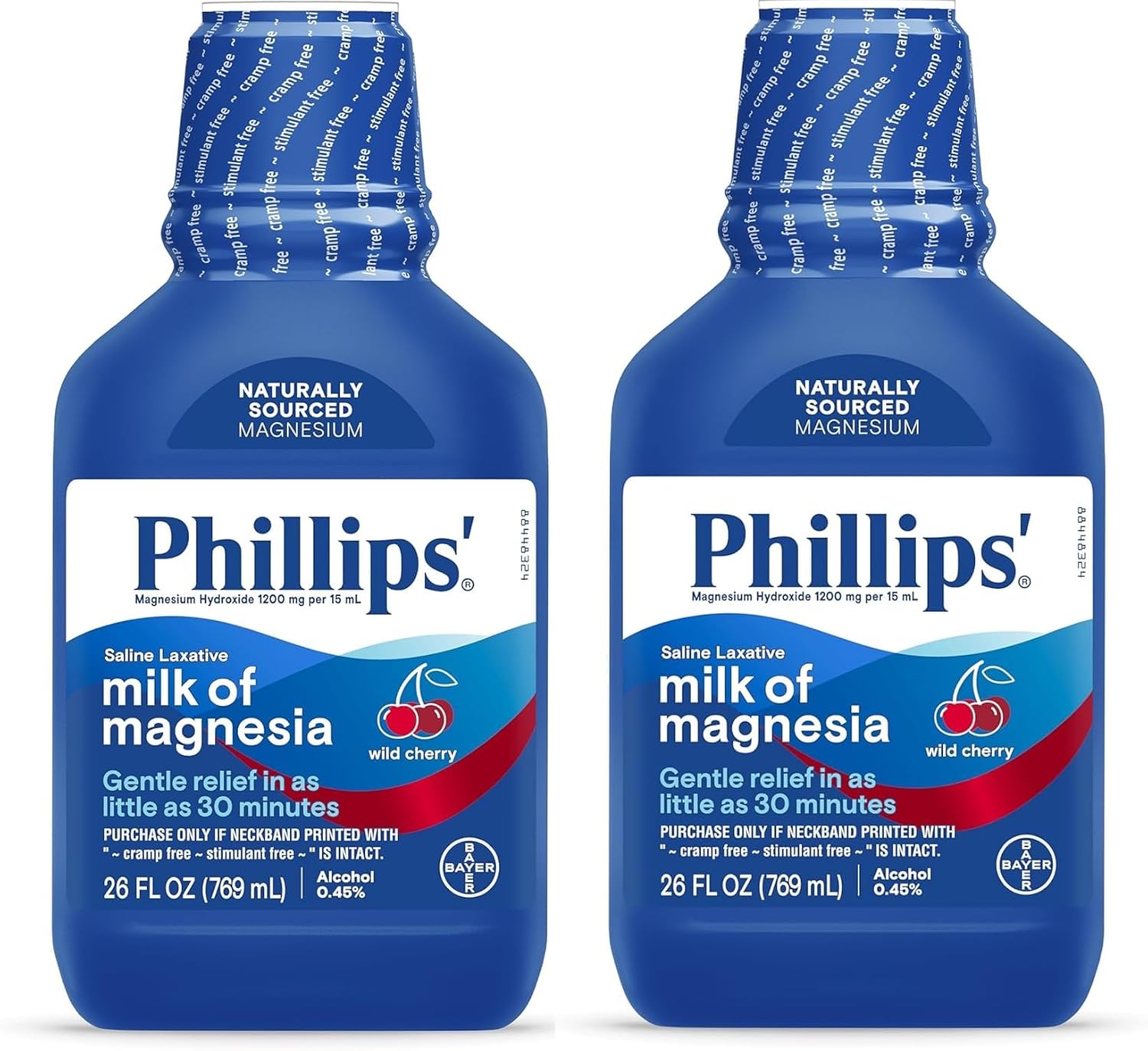 Phillips’ Milk of Magnesia Liquid Laxative, Wild Cherry Flavor, Stimulant Free, Cramp Free Relief of Occasional Constipation*, Effective in 30 minutes - 6 hours, #1 Milk of Magnesia Brand, 26 oz