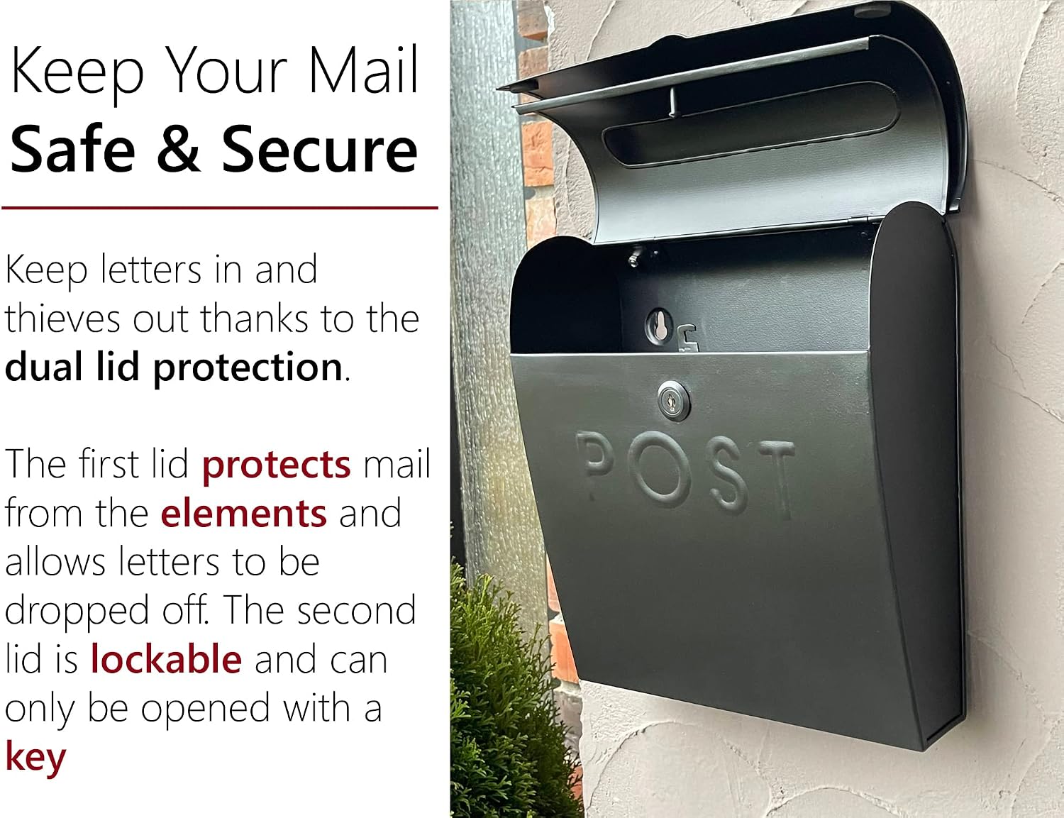 NACH Mailboxes for Outside Wall Mount, 12 x 11.2 x 4.5 inch, Black Mailbox, Waterproof Mailbox with Outdoor Newspaper Holder - The Euro Mailbox