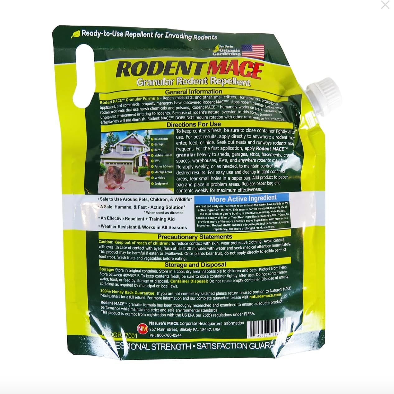 Nature’s MACE Rodent Repellent 22lb, Rodent Repellent Granules for Indoor & Outdoor, Mouse and Rat Prevention, for Garage, Attic, Kitchen, Car, Peppermint Oil Blend, Safe to Use, Covers 4,400 Sq Ft