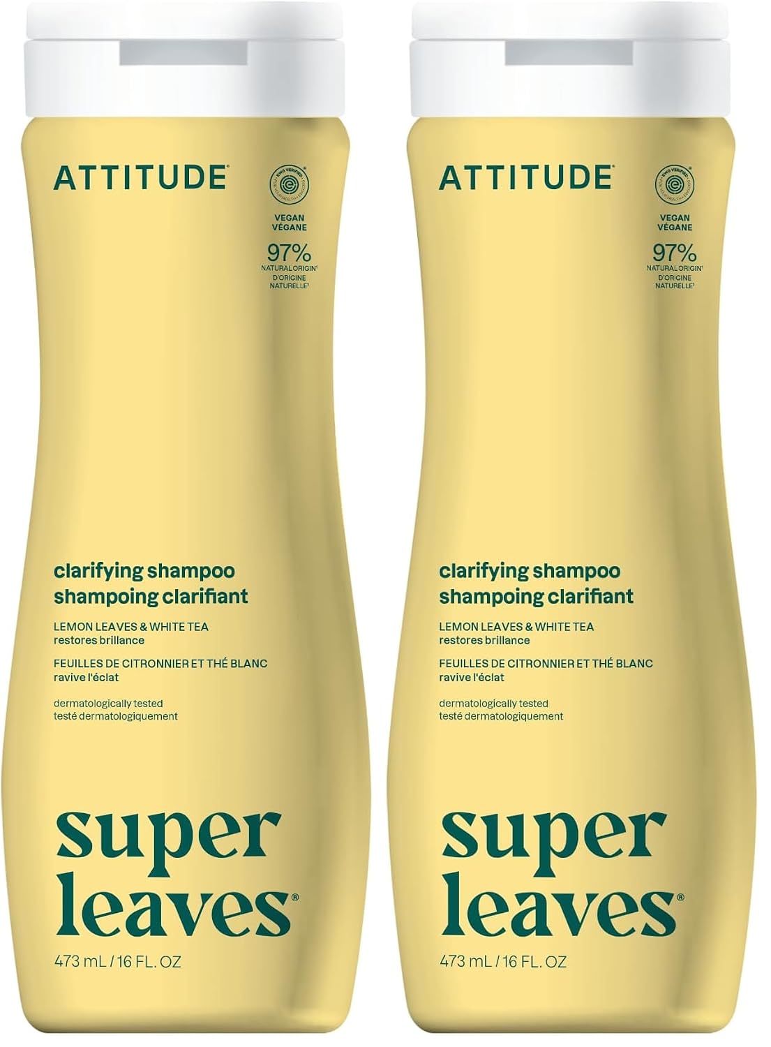 ATTITUDE Clarifying Hair Shampoo, EWG Verified, Restores Shine, Naturally Derived Ingredients, Vegan and Plant Based, Lemon Leaves and White Tea, 16 Fl Oz