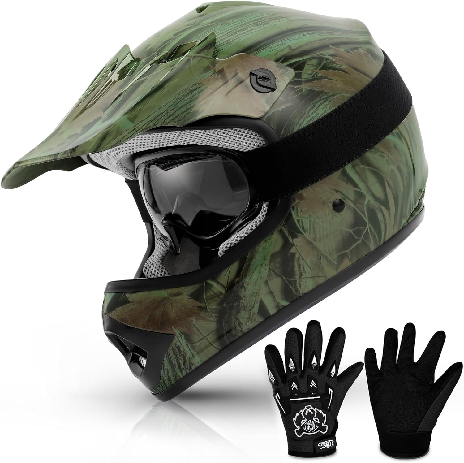 TCMT Youth Dirt Bike Helmet DOT Certified - Kids Full Face Motocross ATV Helmet with Goggles, Gloves and Helmet Bag for Off-Road, BMX, MX, Street Riding