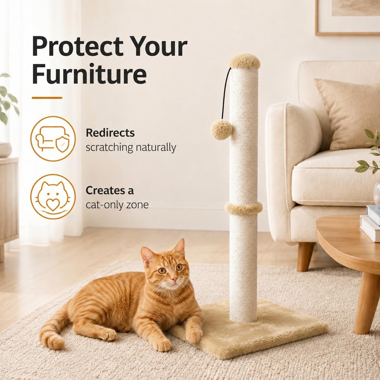 Dimaka 29" Height Tall Cat Scratching Post, Claw Scratcher with Sisal Rope and Covered with Soft Smooth Plush, Vertical Scratch [Full Strectch] for Standard Size Cats(Grey, 29 inches for All Cats)
