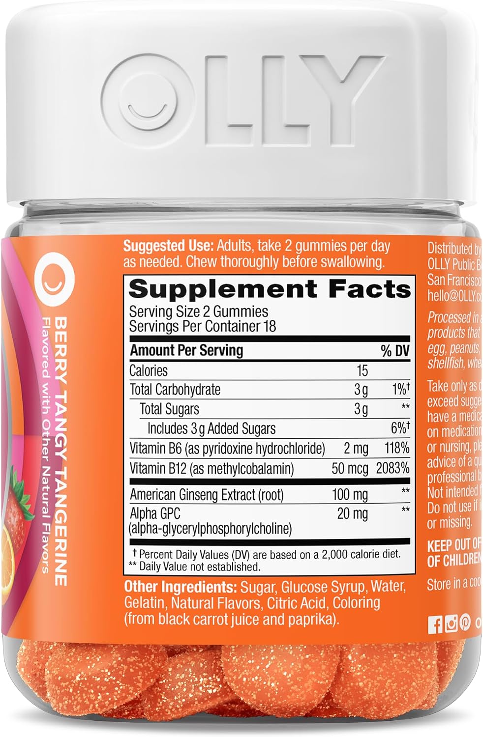 OLLY Laser Focus Gummy Supplement,* Ginseng Extract, Alpha GPC - 36 Count