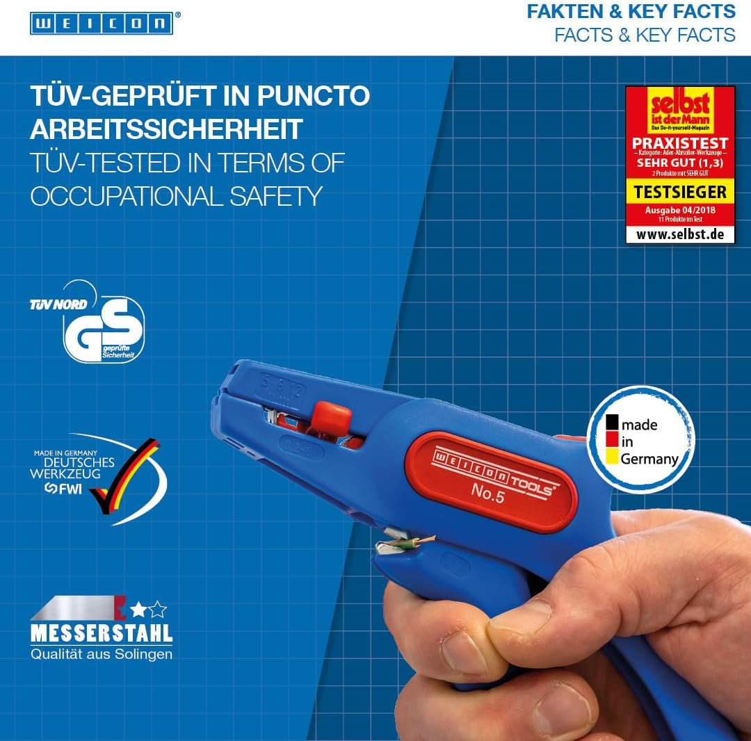 WEICON TOOLS Wire Stripper No. 5, automatic wire stripper 0.2-6 mm², wire stripper with side cutter up to 2 mm