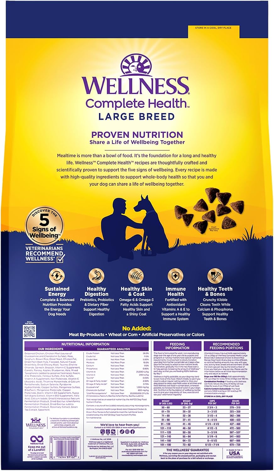 Wellness Complete Health Large Breed Puppy Dry Dog Food, Wholesome Grain Kibble, Natural, Chicken, Brown Rice and Salmon Meal Recipe, 30 lb Bag
