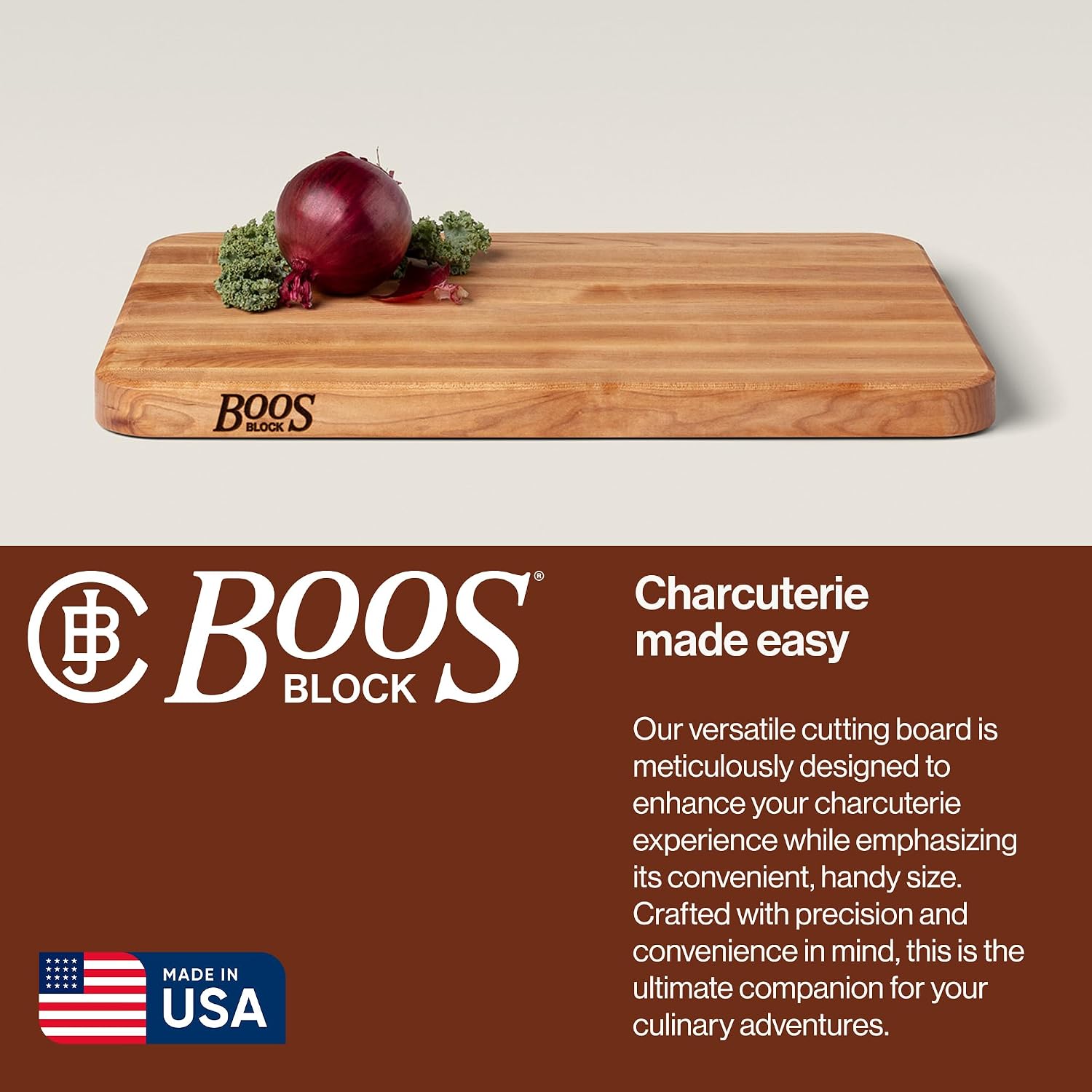 John Boos Chop-N-Slice Series Rectangular Maple Cutting Board, 20" x 14" x 1.25", 10 lb – Reversible Edge-Grain Butcher Block with Finger Grips, Made in the USA