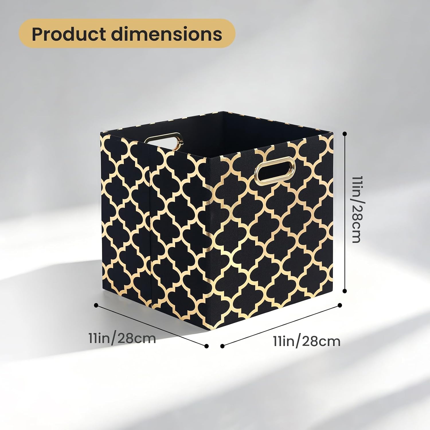 Posprica Storage Bins, Storage Cubes,13×13 Fabric Drawers Organizer Basket Boxes Containers (13×13×13/4pcs, Cream/gold geometry Pattern)
