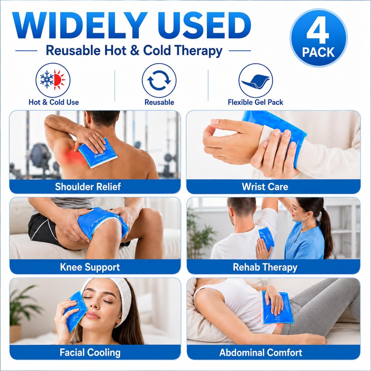 Soft Ice Packs Reusable Gel Pack 2, Hot and Cold Gel Ice Packs for Injuries, Headaches, Joint Pain Relief, Comfort Ice Pack Flexible Therapy on Neck, Ankle, Knee, Leg, Shoulder, Elbow, Wrist, Feet