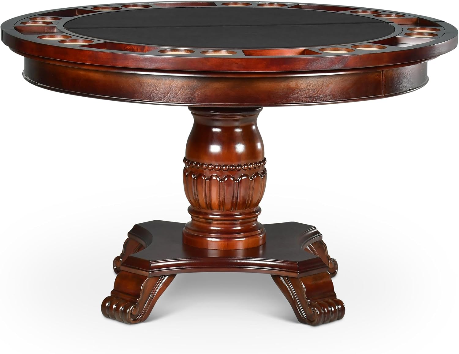 Steve Silver Tournament 51" x 51" Traditional Round Faux Leather & Wood Poker Game Table with Casters, Chairs, Pedestal Base, Removable Top