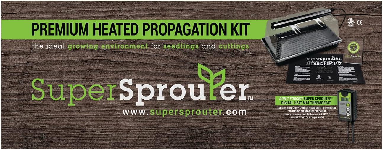 Super Sprouter Premium Heated Propagation Kit for Starting Seeds or Cuttings, Includes Heat Mat, Tray, Grow Light, and More