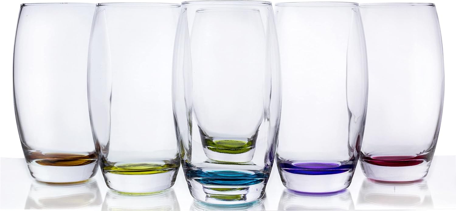 Red Co. Large 16 oz Multicolored Drinking Glass Set of 6 for Water, Beverage, Cocktail, Mixed Drinks