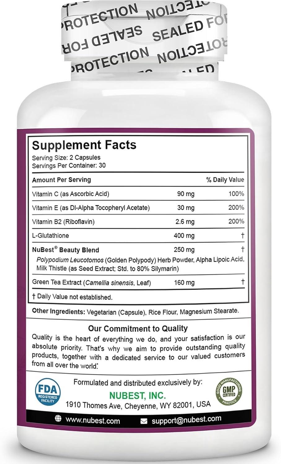 NuBest White - Glutathione 400mg & Milk Thistle Extract - Skin Brightening Supplement - Helps Beautiful and Radiant Skin - Antioxidant Supplement &