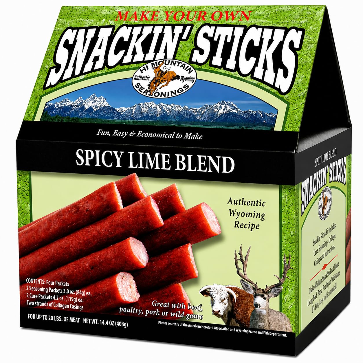 Hi Mountain Snack Stick Seasoning Kit | ORIGINAL | Makes 20 lbs | Complete Snack Stick Kit, Seasoning, Cure, Casings, & Directions Included, For Beef, Deer, Elk, Venison & Wild Game Meat