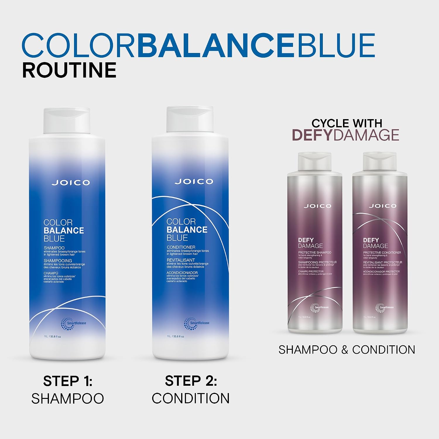 Joico Color Balance Blue Shampoo | For Lightened Brown Hair | Eliminate Brassy Orange Tones | Boost Color Vibrancy & Shine | Protect Against Harmful