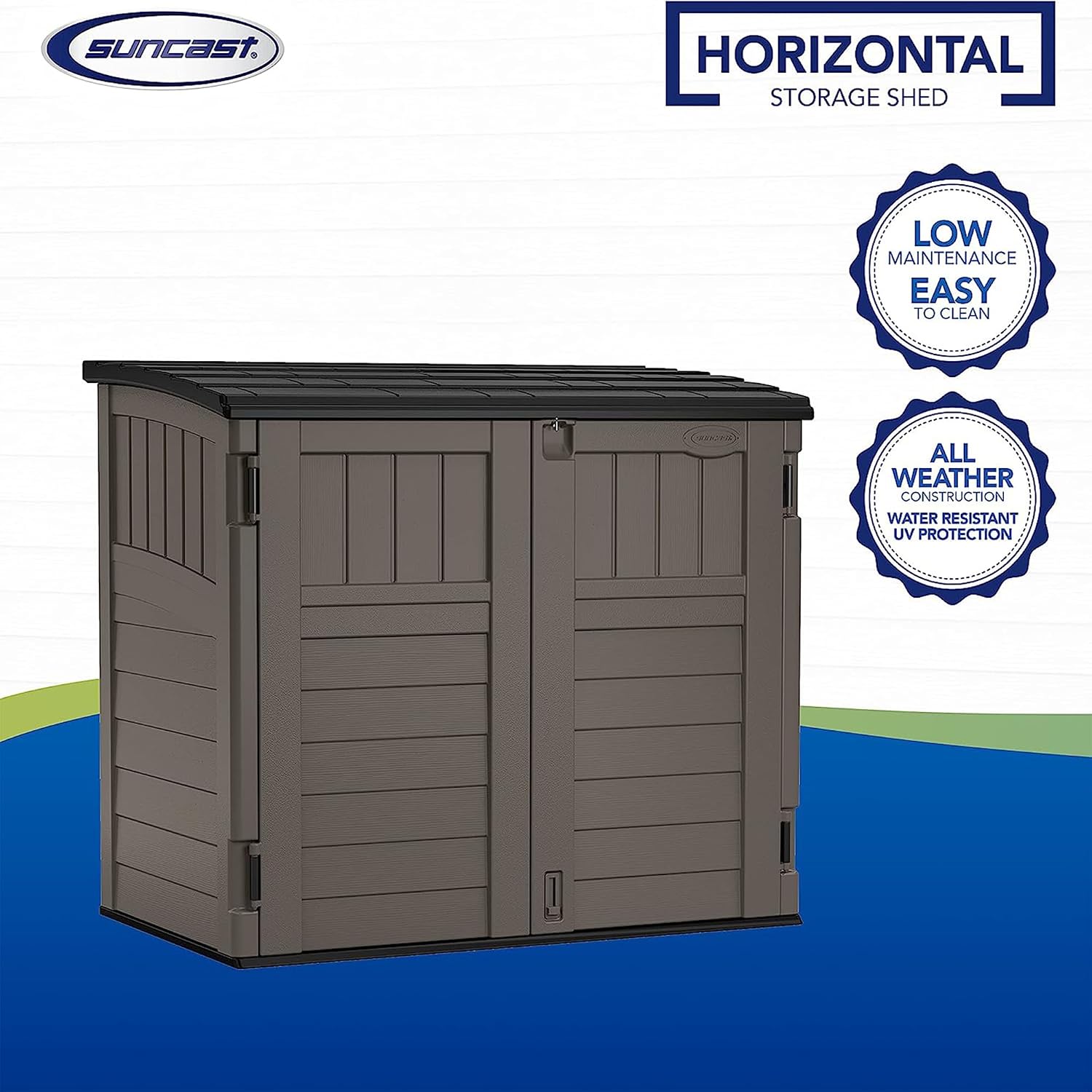 Suncast 34 Cu Ft Horizontal Storage Shed, Resin, Lockable, Stoney Black
