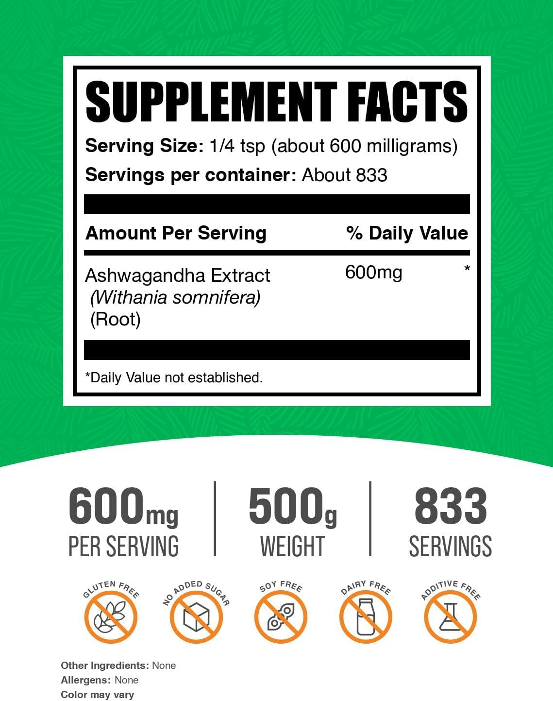 BulkSupplements.com Ashwagandha Root Extract Powder - Ashwagandha Supplement, Herbal Supplement - Vegan & Gluten Free, 600mg per Serving, 1kg (2.2 lbs) (Pack of 1)