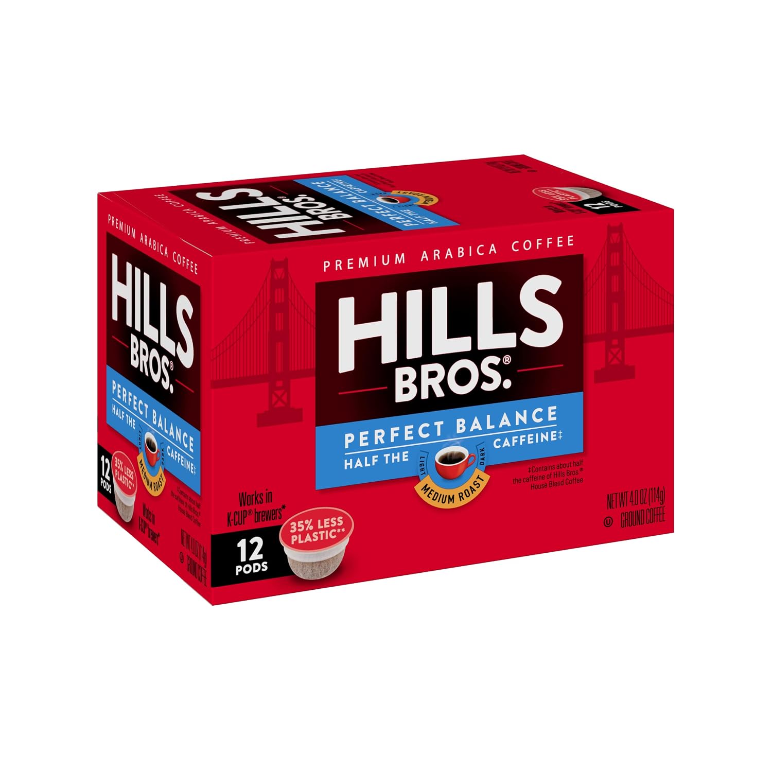 Hills Bros Single Serve Coffee Pods, 100% Colombian Ground Coffee, Medium Roast, 12 Count – Keurig Compatible, Roasted 100% Arabica Beans, Smooth Balanced Flavor