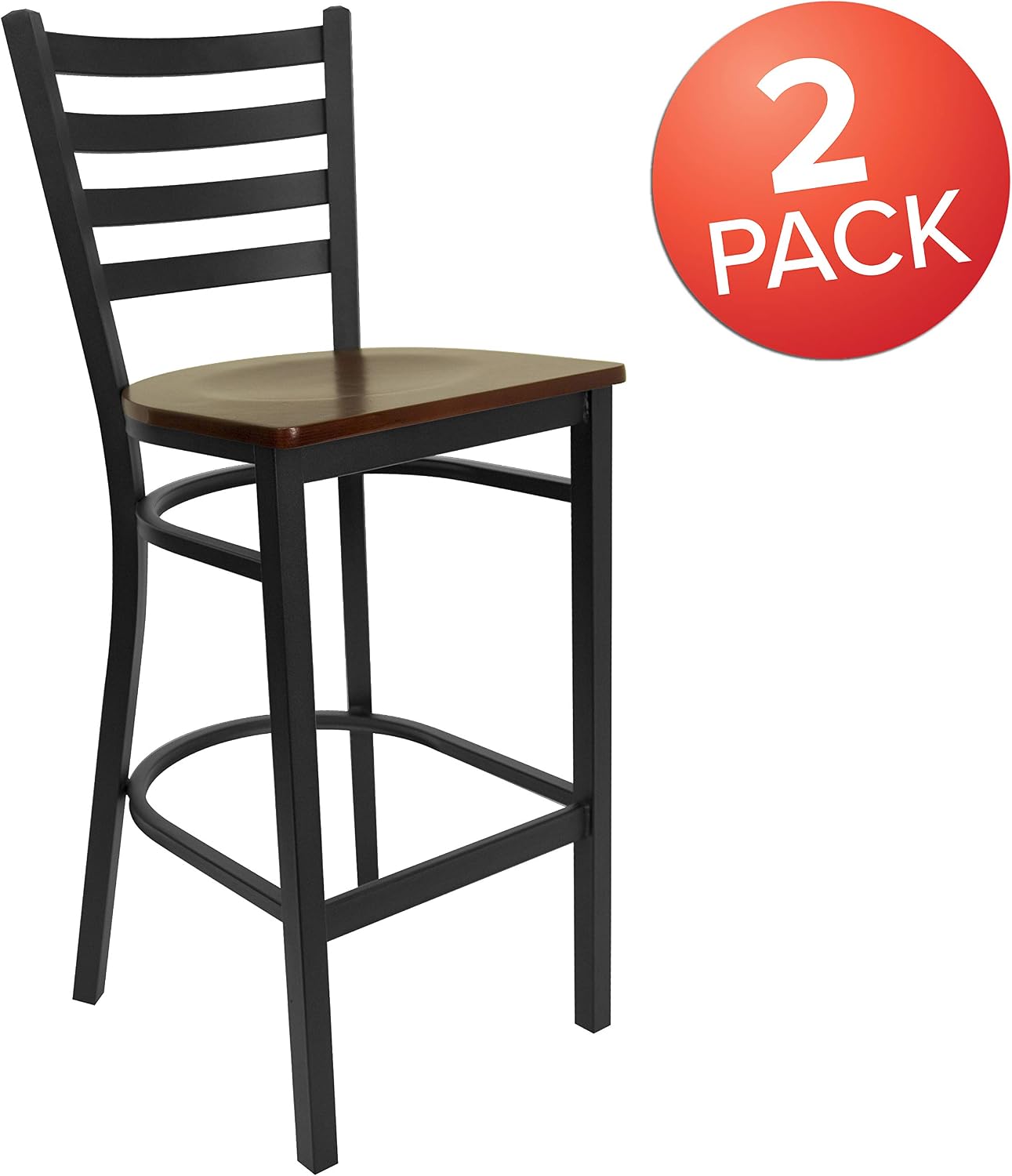 Flash Furniture Hercules Series Ladder Back Metal Restaurant Barstool, Modern Upholstered Armless Bar Height Chair for Restaurants and Kitchens, Black | Vinyl Upholstery, Durable Construction, Commercial Use