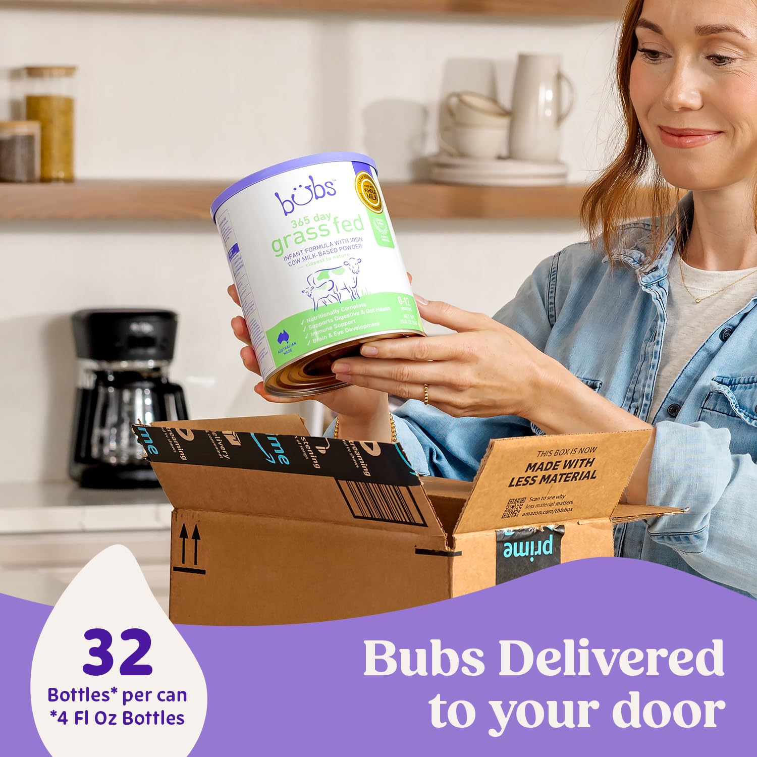Bubs 365 Day Grass Fed Infant Formula for 0-12 Months, Non-GMO Milk, 20oz | Cow Milk-Based Powder with Iron, DHA, Prebiotics & Probiotics to Support Gentle, Digestive Health