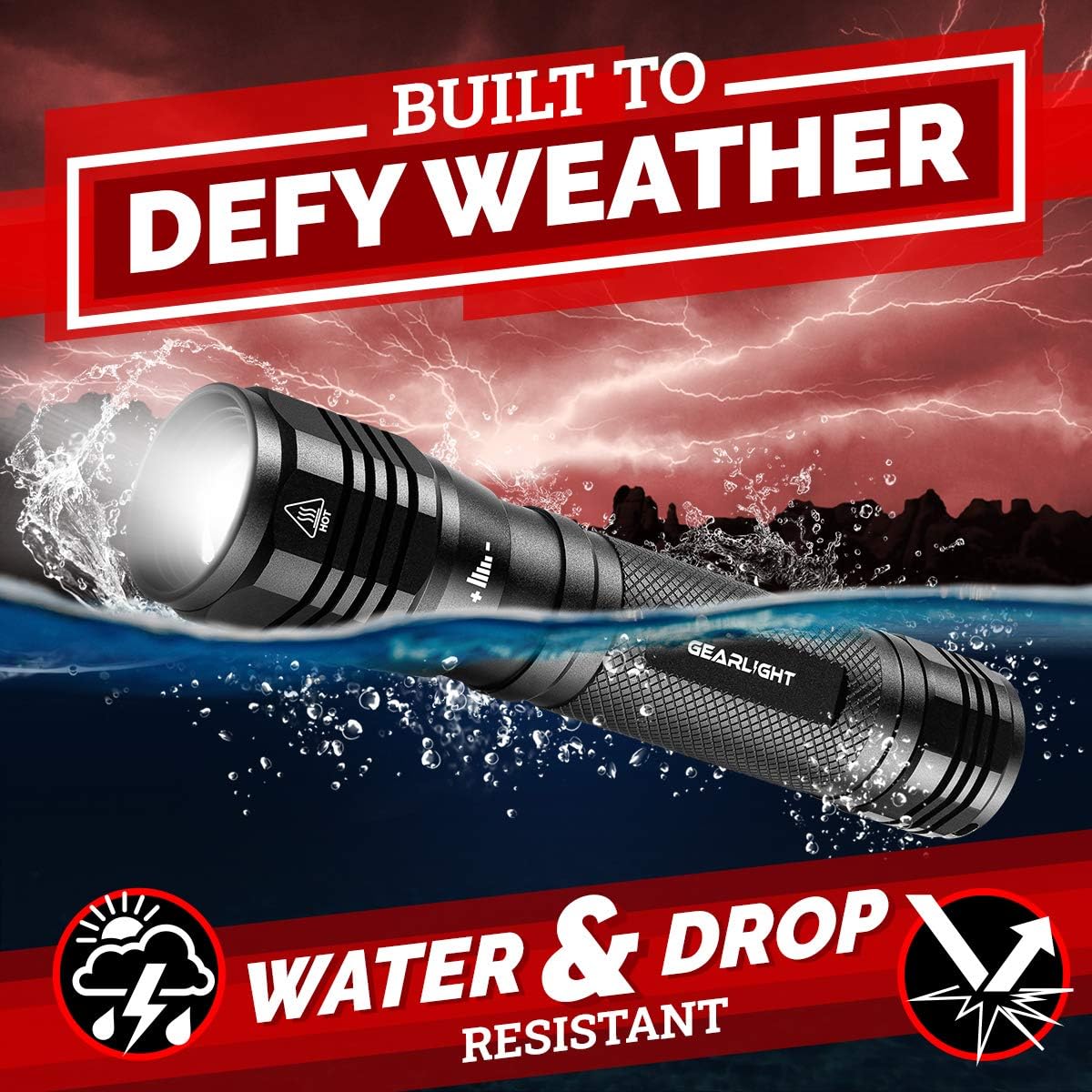 GearLight High-Powered LED Flashlight S1200 - Mid Size, Zoomable, Water Resistant, Handheld Light - High Lumen Camping, Outdoor, Emergency Flashlights - S1200-1 Pack, (Batteries Not Included)