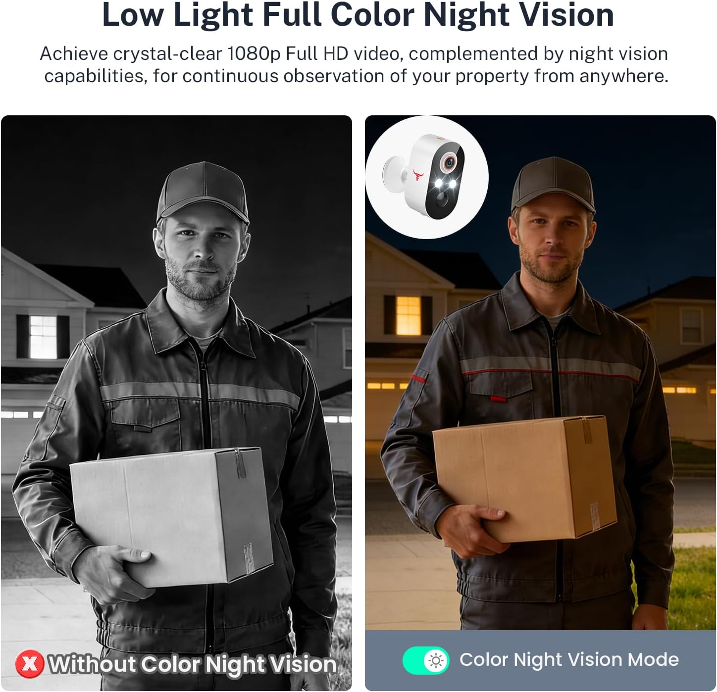 1080P Wireless Security Camera Outdoor, Battery Powered, AI Human Detection, Color Night Vision, 2-Way Audio, IP65 Waterproof, 2.4G Wi-Fi, Cloud Storage (2 Spotlights)