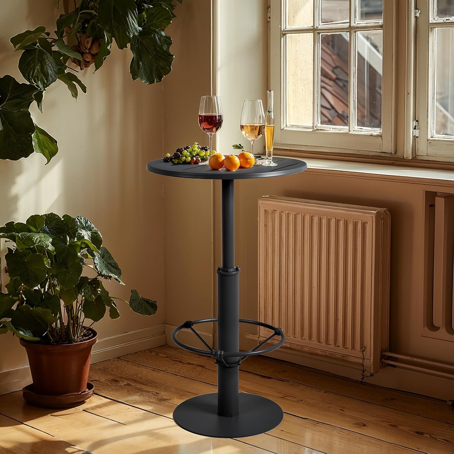 LOKKHAN 42" Tall Rustic Industrial Bar Table 19.68" Dia Round Wooden Top Metal Frame Height Fixed Standing Pub Dining Room Bistro Cocktail Table, Black & Brown
