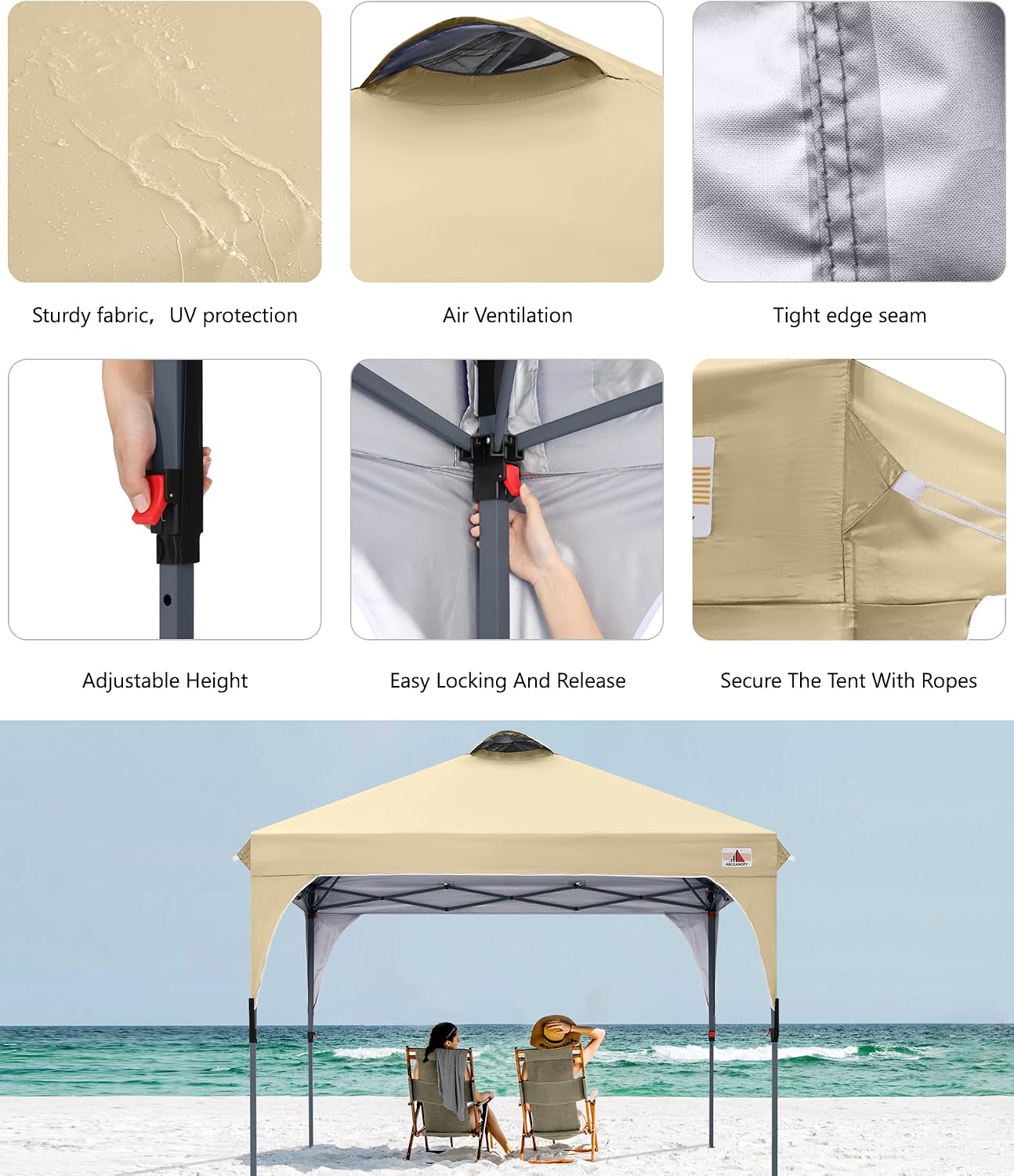 ABCCANOPY Outdoor Pop up Canopy Tent, 10x10 Instant Portable Canopy for Camping, Beach, Backyard,Gray | Water resistant & UV protection canopy, easy setup, with carry bag, ideal for camping, beach, backyard, market events