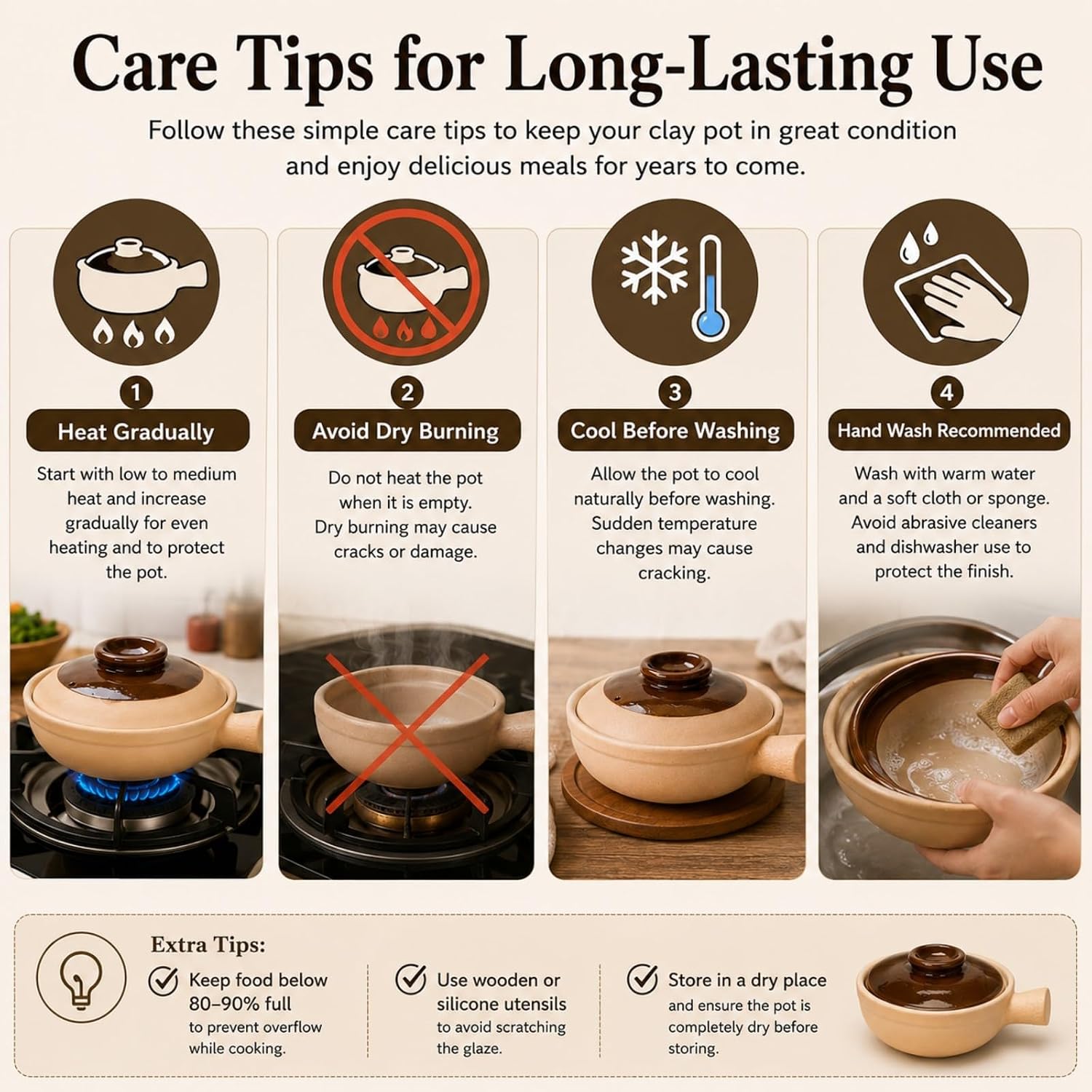 XICHENGSHIDAI Clay Pot for Cooking with Lid and Handle, 1 Qt / 1000ml Ceramic Claypot Rice Pot, Heat-Retaining Asian Casserole Stew Pot for Gas Stove