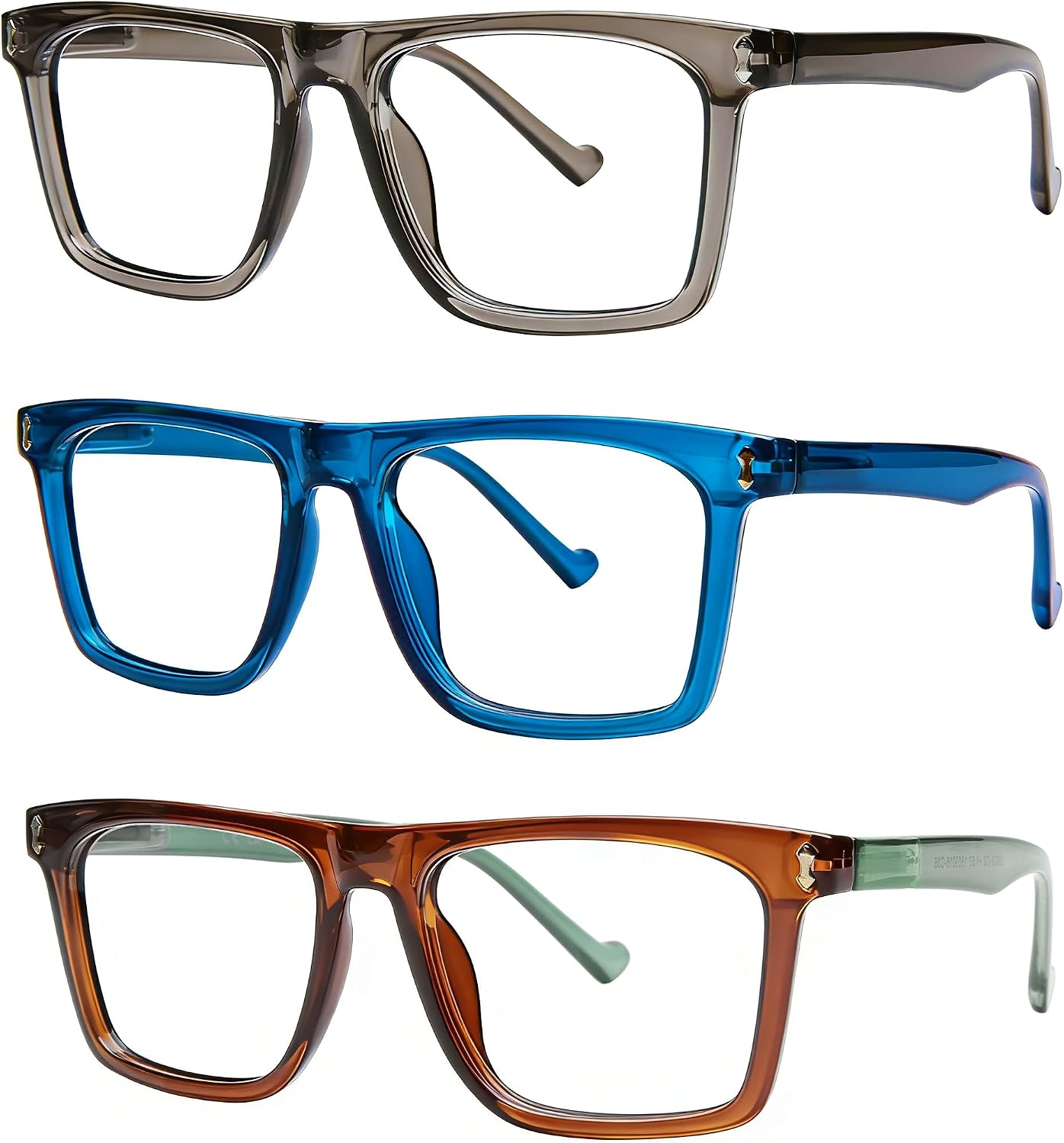 AQWANO Oversized Computer Reading Glasses Blue Light Blocking, 4 Pairs Stylish Fashion Design Anti UV Ray/Eye Strain/Glare Readers Men Women, 1.5