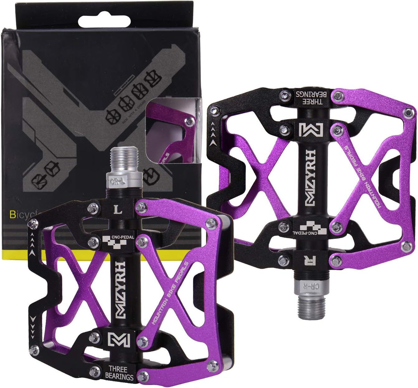 MZYRH Mountain Bike Pedals, Ultra Strong Colorful CNC Machined 9/16" Cycling Sealed 3 Bearing Pedals
