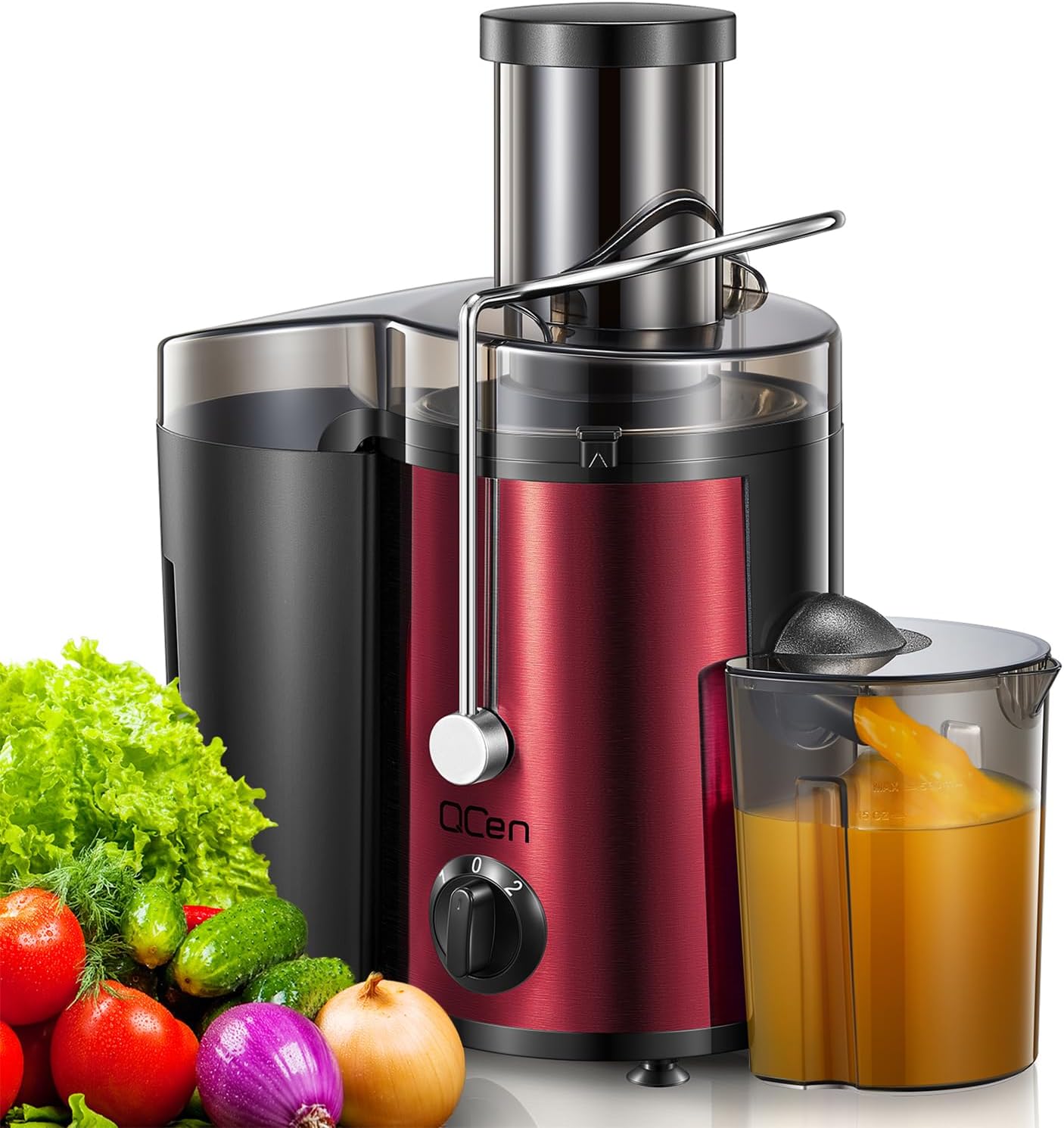 QCen Juicer Machine 500W Centrifugal Juicer with Extra Wide Feed Chute
