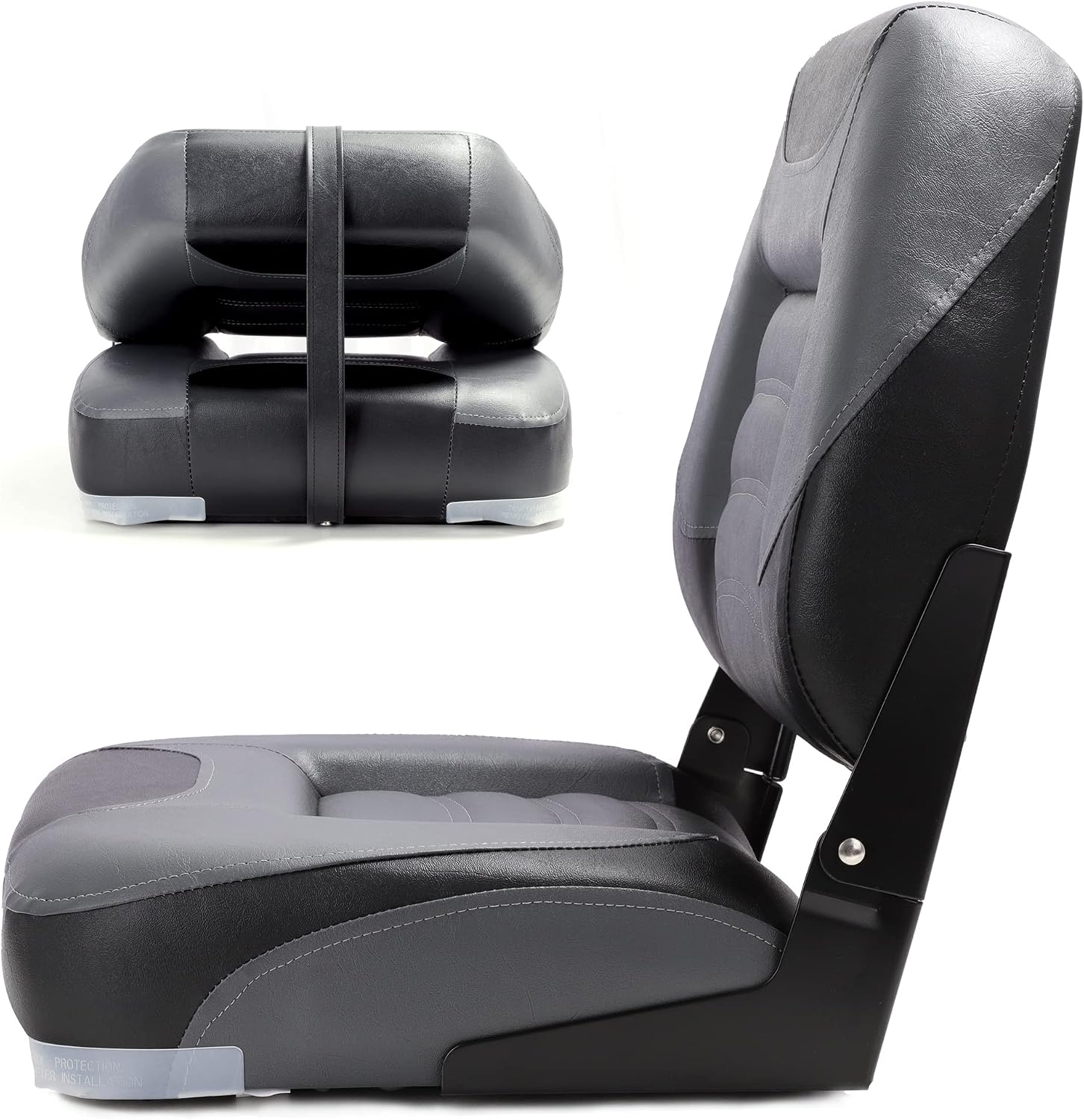 NORTHCAPTAIN T1 Deluxe Low Back Folding Fishing Boat Seats 2 Pack - Premium Bass/Jon/Pontoon Boat Chairs,4 Mounting Screws Included