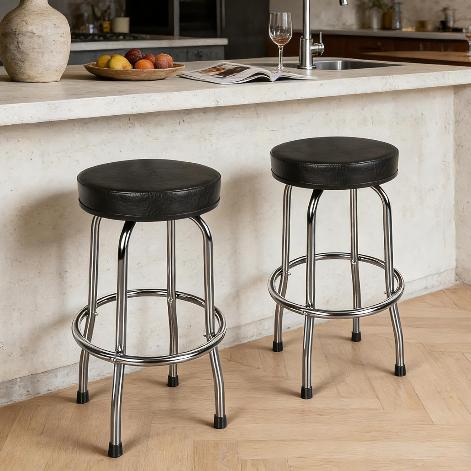 YELLOW JACKET Swivel Bar Stool with Footrest, Padded Seat | Modern Counter Barstool, 360° Swivel, Ball Bearing, Anti-Slip Caps