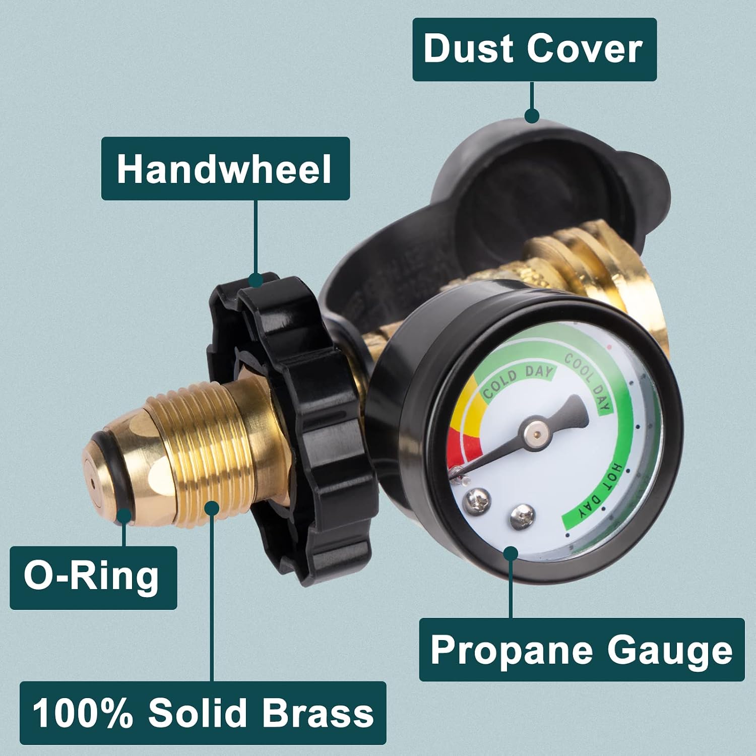 GASPRO Universal Propane Tank Gauge, Fits for 5-100lb Propane Tank Cylinder, Propane Adapter with POL Connection for RV, Camper, Gas Grill, Fire Pit