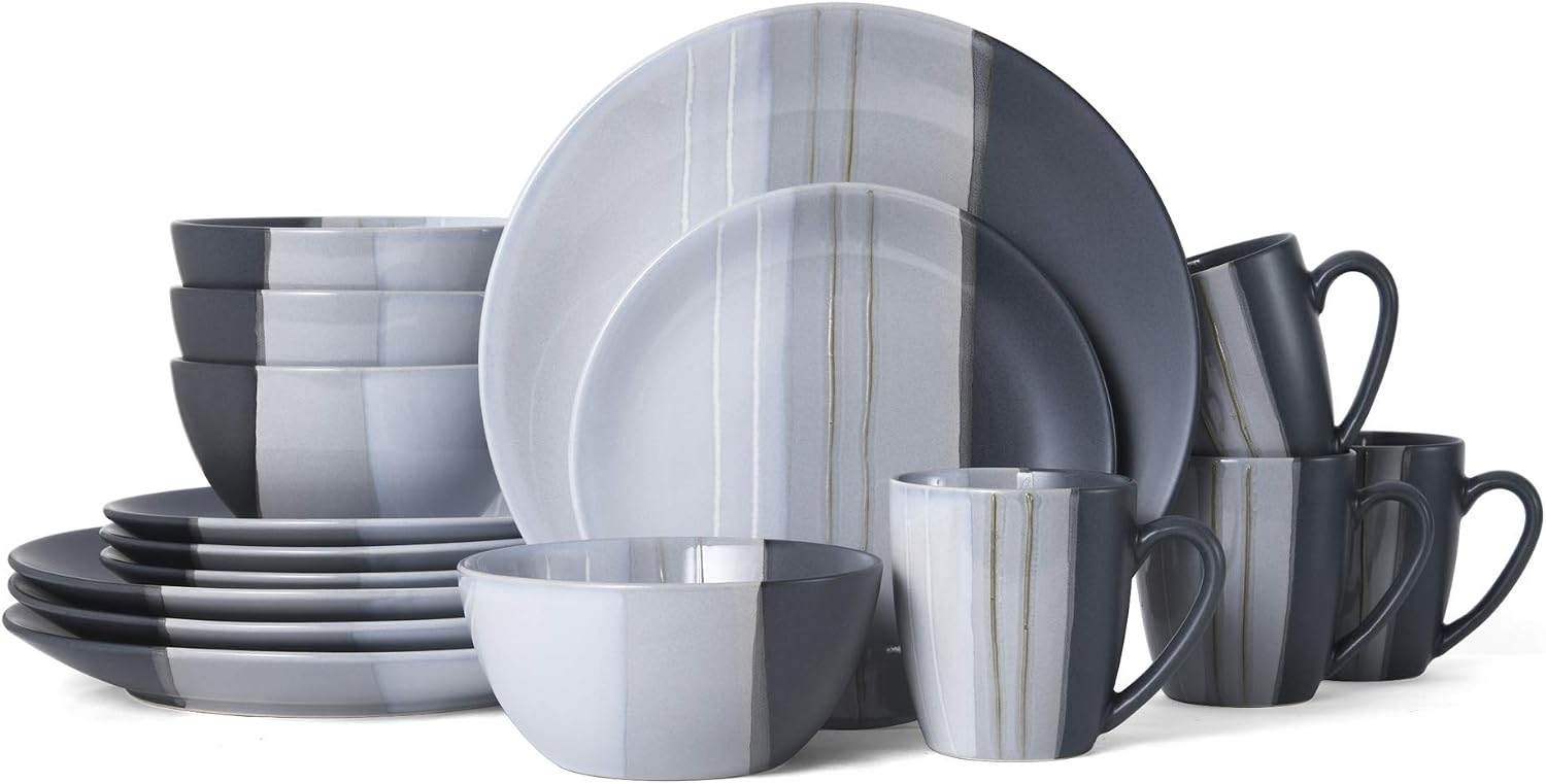 Pfaltzgraff Parker Gray 16 Piece Dinnerware Set, Service for 4, Gray