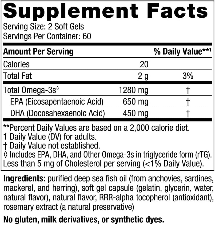 Nordic Naturals Ultimate Omega, 1280mg Omega-3 Fish Oil, Lemon - 60 Count | High-potency Omega-3 Fish Oil with EPA & DHA supports brain & heart health. Non-GMO, burpless formula. 30 servings.